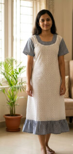 Short And Trendy Cotton Nighty - White + Ash - Image 2