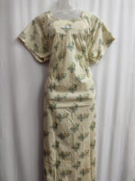 Traditional Cotton Nighty, 57 Inches Length - Cream + Green - Image 4