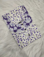 Churidar Model Cotton Nighty With Buttons, 55 Inches - White + Violet flowers - Image 3
