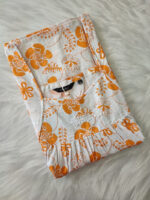 Traditional Cotton Nighty, 57 Inches Length - Cream + Orange - Image 3