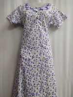 Churidar Model Cotton Nighty With Buttons, 55 Inches - White + Violet flowers - Image 4