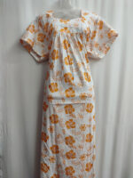 Traditional Cotton Nighty, 57 Inches Length - Cream + Orange - Image 4