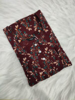 Front Open Cotton Nighty With Buttons, 55 Inches - Maroon - Image 3
