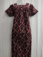 Front Open Cotton Nighty With Buttons, 55 Inches - Maroon - Image 4