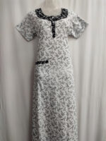 Churidar Model Cotton Nighty With Buttons, Hacoba Yoke, 55 Inches - White - Image 4