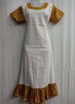Short And Trendy Cotton Nighty - White + Yellow - Image 4
