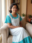 Short And Trendy Cotton Nighty - White + Blue