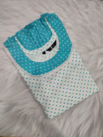 Short And Trendy Cotton Nighty - White + Blue - Image 3