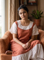 Short And Trendy Cotton Nighty - Orange + White