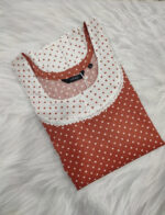 Short And Trendy Cotton Nighty - Orange + White - Image 3
