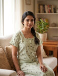 Comfortable Full Open Cotton Nighty, 55 Inches Long - Pista Green