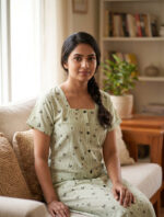 Comfortable Full Open Cotton Nighty, 55 Inches Long - Pista Green
