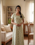 Comfortable Full Open Cotton Nighty, 55 Inches Long - Pista Green - Image 2