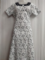 Churidar Model Cotton Nighty With Buttons, 55 Inches - White - Image 4