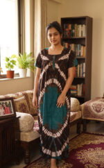 Front Open Chungidi Cotton Nighty With Buttons, 55 Inches - Brown - Image 2