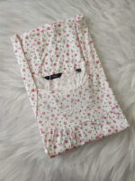 Traditional Cotton Nighty, 57 Inches Length - White + Rose - Image 3