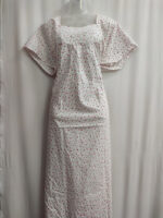 Traditional Cotton Nighty, 57 Inches Length - White + Rose - Image 4