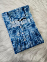 Front Open Cotton Nighty With Buttons, 55 Inches - Blue - Image 3