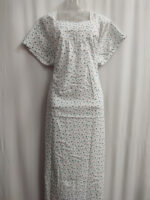 Traditional Cotton Nighty, 57 Inches Length - White + Green - Image 4