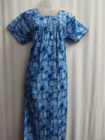 Front Open Cotton Nighty With Buttons, 55 Inches - Blue - Image 4