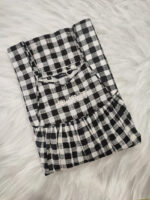 Traditional Cotton Nighty, 55 Inches Length - Black + White - Image 3