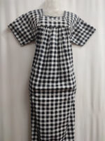 Traditional Cotton Nighty, 55 Inches Length - Black + White - Image 4