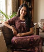 Traditional Cotton Nighty, 55 Inches Length - Dark Brown