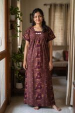 Traditional Cotton Nighty, 55 Inches Length - Dark Brown - Image 2