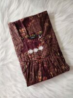 Traditional Cotton Nighty, 55 Inches Length - Dark Brown - Image 3