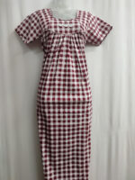 Traditional Cotton Nighty, 55 Inches Length - Maroon + White - Image 4