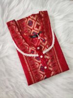 Churidar Model Cotton Nighty With Buttons, 55 Inches Length- Red - Image 3