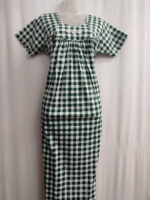 Traditional Cotton Nighty, 55 Inches Length - Green + White - Image 4