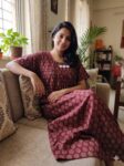 Traditional Cotton Nighty, 55 Inches Length - Ajrak Maroon
