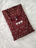 Traditional Cotton Nighty, 55 Inches Length - Ajrak Maroon - Image 3