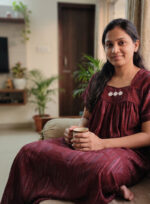 Traditional Cotton Nighty, 55 Inches Length - Maroon