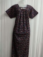 Traditional Cotton Nighty, 55 Inches Length - Ajrak Blue - Image 4