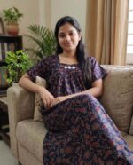 Traditional Cotton Nighty, 55 Inches Length - Ajrak Blue