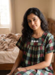 Traditional Cotton Nighty, 55 Inches Length - Dark Green