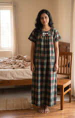 Traditional Cotton Nighty, 55 Inches Length - Dark Green - Image 2