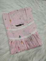 Traditional Cotton Nighty, Round Neck, 55 Inches Length - Rose + White - Image 3