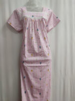 Traditional Cotton Nighty, Round Neck, 55 Inches Length - Rose + White - Image 4