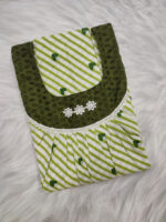 Traditional Cotton Nighty, Round Neck, 55 Inches Length - White + Green - Image 3