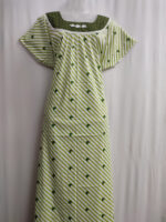 Traditional Cotton Nighty, Round Neck, 55 Inches Length - White + Green - Image 4