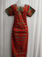 Front Open Cotton Nighty With Buttons, 55 Inches - Red - Image 3