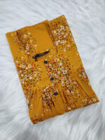 Front Open Cotton Nighty With Buttons, 55 Inches Length - Yellow - Image 3