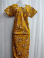 Front Open Cotton Nighty With Buttons, 55 Inches Length - Yellow - Image 4