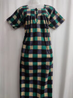 Front Open Cotton Nighty With Buttons, 55 Inches - Green - Image 4