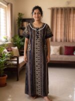 Churidar Model Cotton Nighty With Buttons, 55 Inches Length- Dark Brown - Image 2