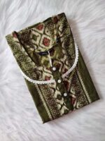 Churidar Model Cotton Nighty With Buttons, 57 Inches Length- Green - Image 3
