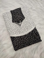 Front Open Cotton Nighty With Buttons, 55 Inches Length - Black + White - Image 3